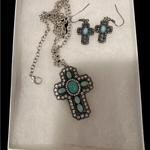 Silver and Turquoise Cross Jewelry Set